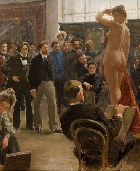 Постановка натуры в мастерской И.Е. Репина (1899-1903). Музей Академии художеств. На выставке будет находиться фото-копия масштабного полотна.